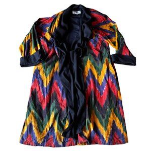 Vtg Fixsun Wool Jacket Coat Woman Zigzag Colorful Eclectic Long Ruffled USA Open